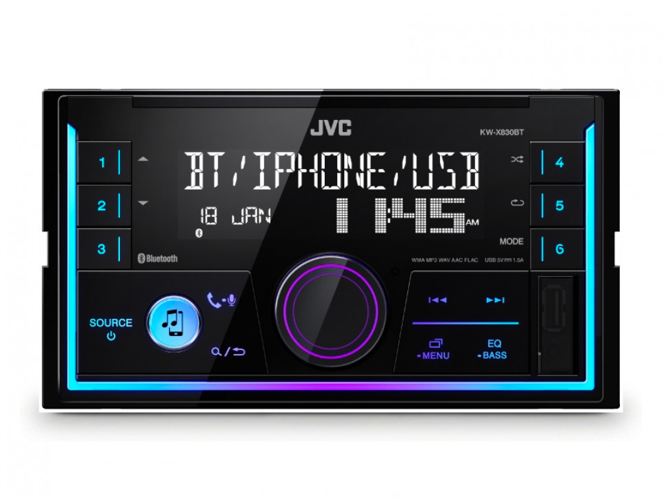 Receptor audio digital cu Bluetooth, format 2DIN, JVC KWX830BT